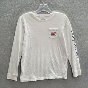 Vineyard Vines Girls Top Large‎ White Logo Were #1 Football Pockets Long Sleeve